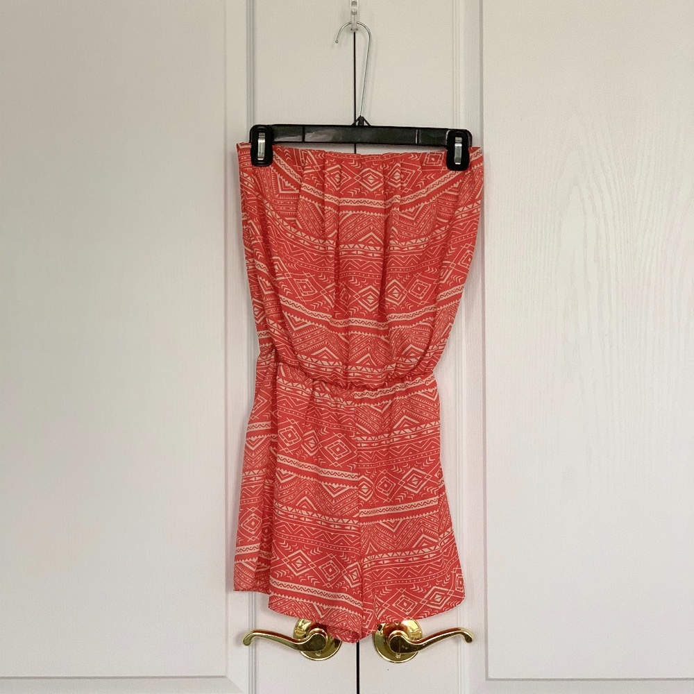 Pink & White Pattered Strapless Romper